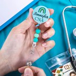 Personalised Rainbow Name Title Retractable Badge Reel ID Card Holder with Tassels or Beads Birthday Appreciation Gift for Teacher Doctor Nurse