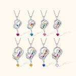 Personalized Double Love Heart Necklace with 1-8 Birthstones Engrave Names Mother's Day Birthday Gift for Mom Grandmother