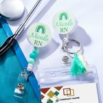 Personalised Rainbow Name Title Retractable Badge Reel ID Card Holder with Tassels or Beads Birthday Appreciation Gift for Teacher Doctor Nurse