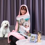 Personalized Dog Cat Photo Hooded Blanket with Name Birthday Gift for Dog Mom Pet Lover