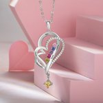 Personalized Double Love Heart Necklace with 1-8 Birthstones Engrave Names Mother's Day Birthday Gift for Mom Grandmother