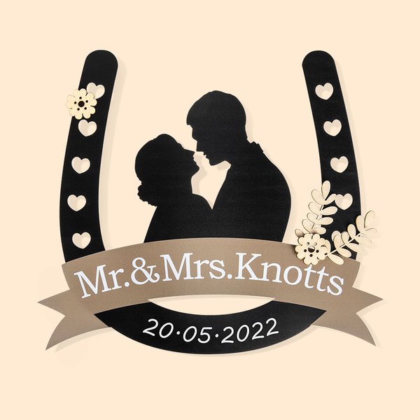 Henkilökohtainen hevosenkenkä muotoinen pää muotokuva siluetti seinä sisustus pari