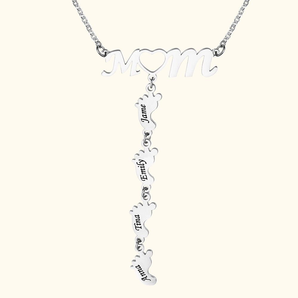 Collier Personnalisé avec Pieds de Bébé et Prénom Gravé Cadeau Fête pour Maman