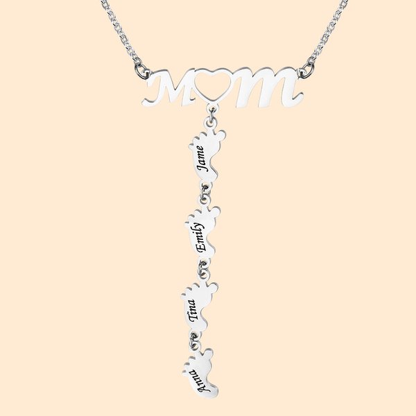 Collier Personnalisé avec Pieds de Bébé et Prénom Gravé Cadeau Fête pour Maman
