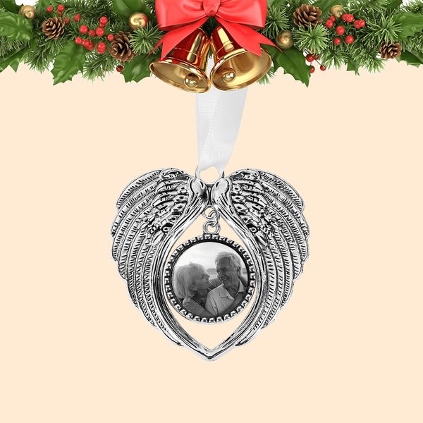 Aangepaste engel vleugels foto gedenkhanger voor Kerstmis