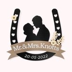 Personalisierte Hufeisen Form Kopf Portrait Silhouette Wanddekoration für Ehepaar