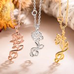 Collier à Personnalisé avec Initiale et Fleur de Naissance Pendentif avec Fleur et Notation Musicale Cadeau Anniversaire Fête des Mères pour Maman