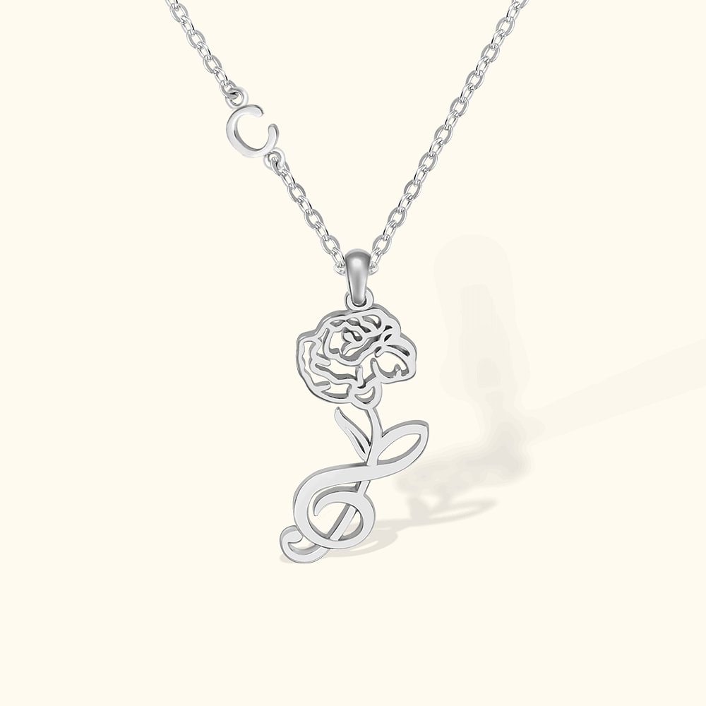 Collier à Personnalisé avec Initiale et Fleur de Naissance Pendentif avec Fleur et Notation Musicale Cadeau Anniversaire Fête des Mères pour Maman