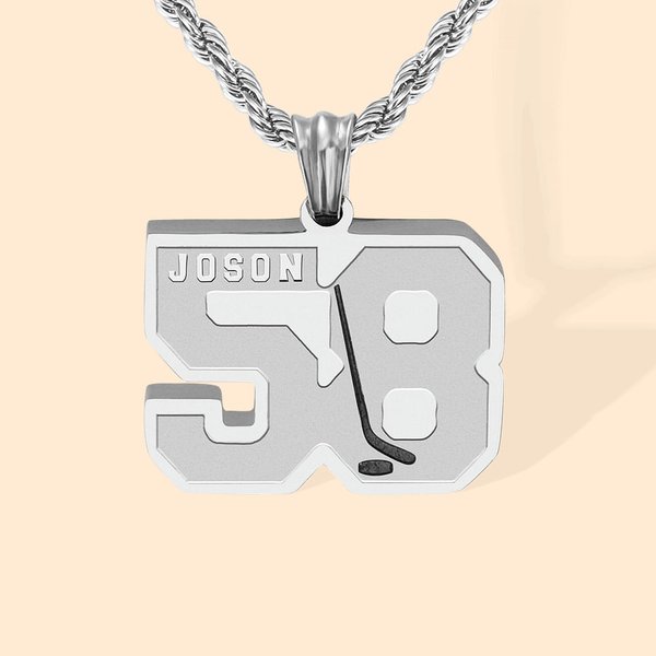 Personalised Ice Hockey Necklace with Engraved Name Number Match Day Birthday Gift for Ice Hockey Players Sport Lovers