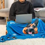 Personalized Paw Bone Pet Head Photo Flannel Blanket With Name Birthday Christmas Gift For Pet Lover