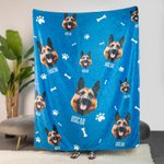 Personalized Paw Bone Pet Head Photo Flannel Blanket With Name Birthday Christmas Gift For Pet Lover