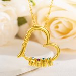 Personalised Birthstone Necklace with Heart Pendant & Name Charms for Mom