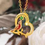 Collier avec Message Personnalisé et Pierre de Naissance Pendentif d'Oiseau Rouge en Forme de Cœur Cadeau Anniversaire pour Femme