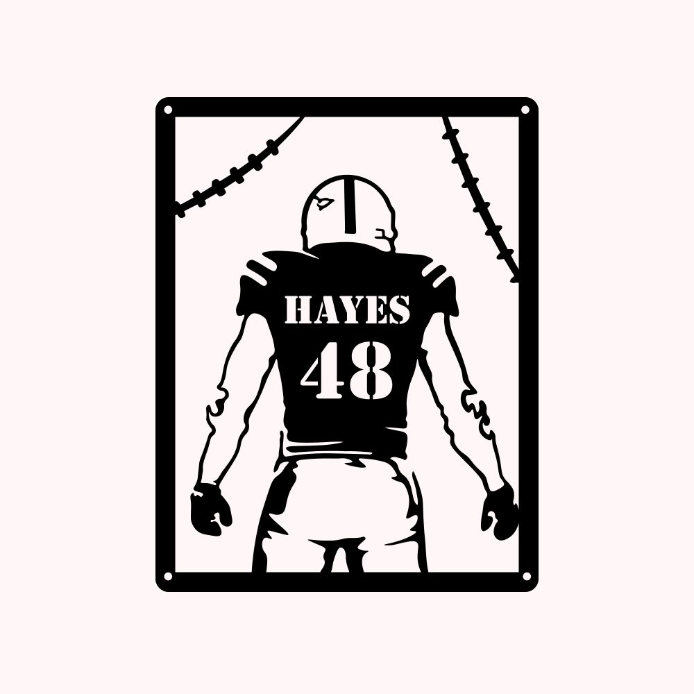 Décoration Murale en Métal Personnalisée avec Nom et Numéro de Joueur Football Américain Cadeau Anniversaire Emménagement pour Amateur de Sport