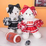Personalized Glitter Bow School Cheerleader Stuffed Bear with Text and Pompom Cheer Accessories Birthday Gift for Women