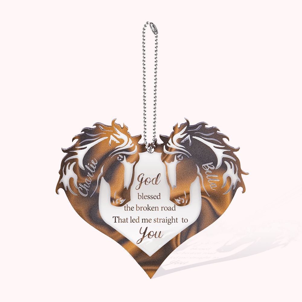 Ornement  Acrylique Personnalisé de Cheval Couple en Forme de Cœur Cadeau de St-Valentin et Anniversaire