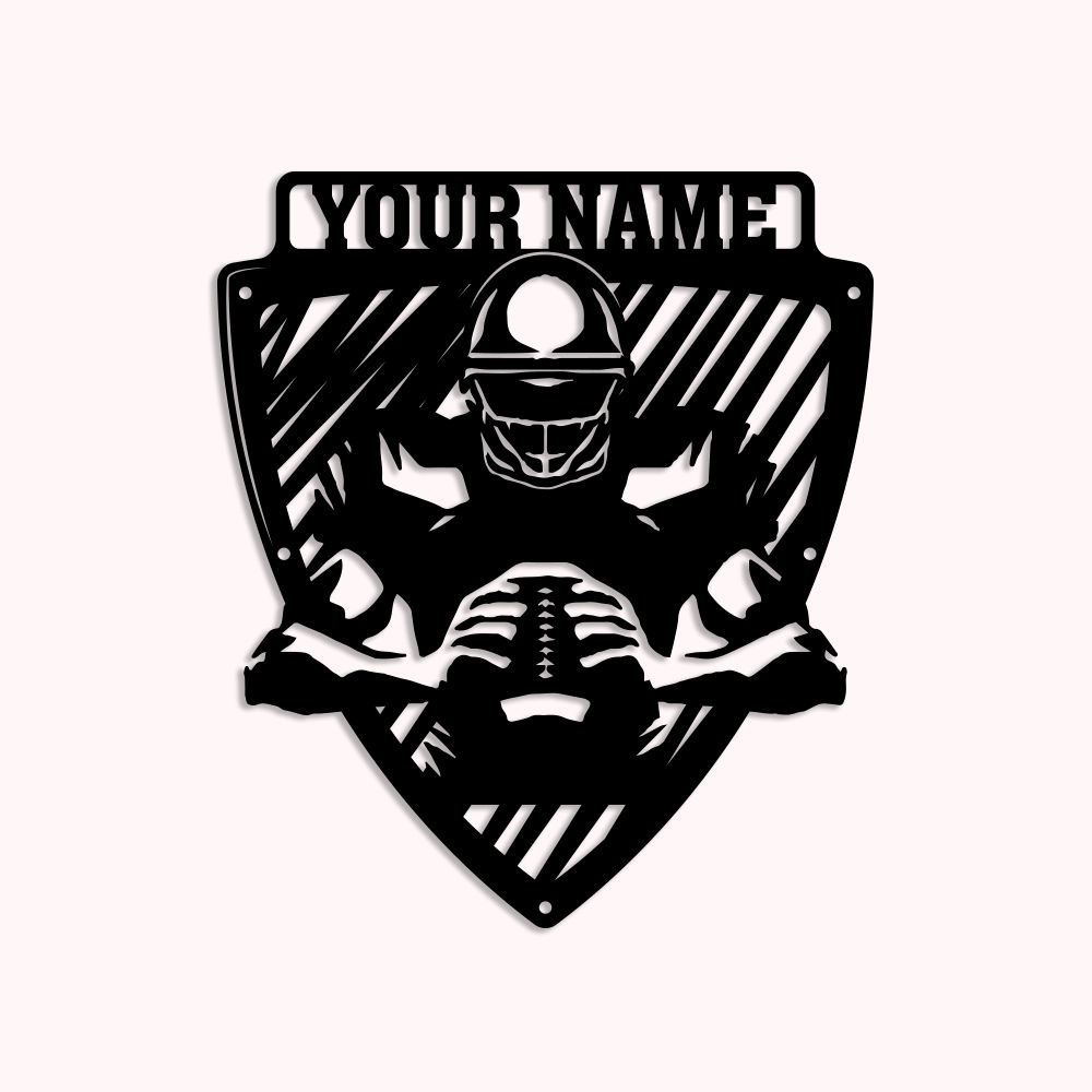 Panneau de Football Américain Personnalisé avec Nom Décoration Murale en Métal Cadeau Anniversaire Noël pour Amoureux des Sports
