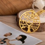 Collier en Argent Personnalisé avec 1-9 Prénoms Évidés sur Arbre de Famille Cadeau Fête des Mère Anniversaire Thanksgiving pour Maman Grand-Mère