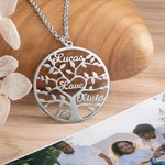 Collier en Argent Personnalisé avec 1-9 Prénoms Évidés sur Arbre de Famille Cadeau Fête des Mère Anniversaire Thanksgiving pour Maman Grand-Mère