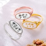 Personalizado 1-4 Grabado Shell Negro Ágata Nacimiento Flores Oval Anillo Cumpleaños Día de la Madre Regalo para ella