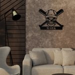 Customized Baseball Skull Wall Art Decor Metal Sign