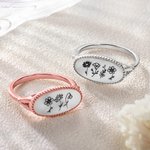 Personalizado 1-4 Grabado Shell Negro Ágata Nacimiento Flores Oval Anillo Cumpleaños Día de la Madre Regalo para ella