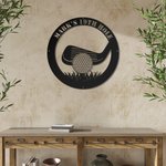 Panneau de Golf en Métal Personnalisé avec Nom Décoration Ronde Clubs de Golf Cadeau Anniversaire pour Famille