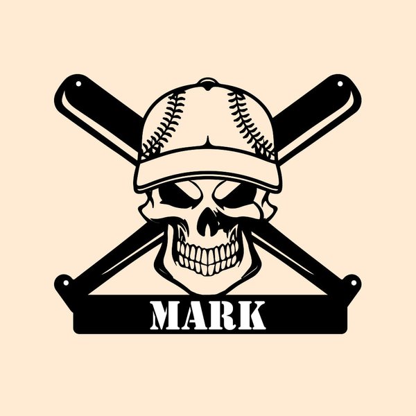 Baseball Skull Metal Sign Wall Art