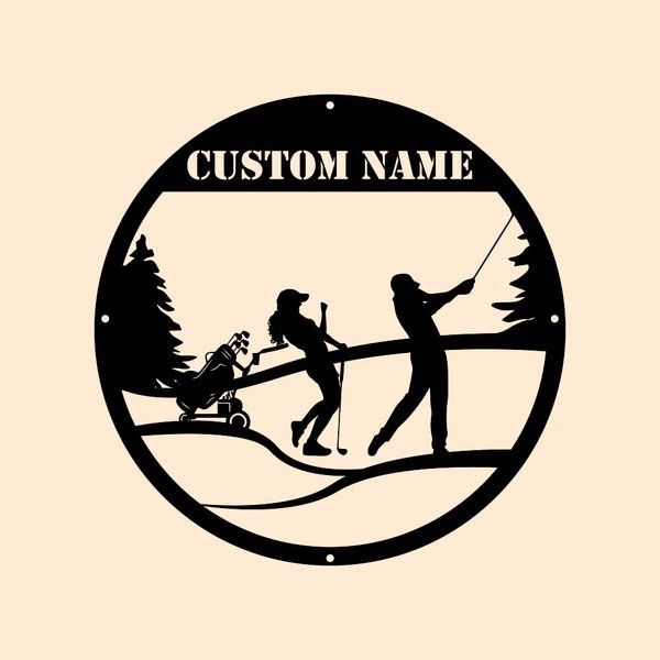 Couple Golfing Metal Sign