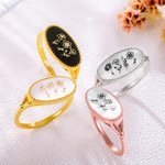 Personalizado 1-4 Grabado Shell Negro Ágata Nacimiento Flores Oval Anillo Cumpleaños Día de la Madre Regalo para ella