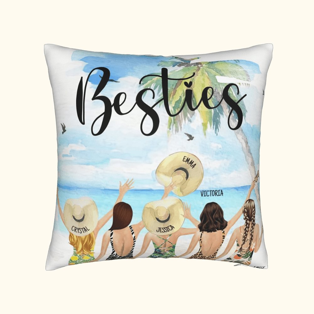 Taie d'oreiller jetable personnalisée "Besties' Back Beach Holiday Style".