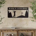 Personalized Man Golfer Rectangle Name Sign Decoration For Room Metal Wall Art