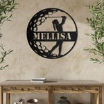 Personalizzato donna golfista nome segno decorazione per camera metallo arte della parete