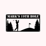 Personalized Man Golfer Rectangle Name Sign Decoration For Room Metal Wall Art