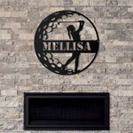 Personalizzato donna golfista nome segno decorazione per camera metallo arte della parete