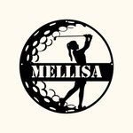 Personalizzato donna golfista nome segno decorazione per camera metallo arte della parete