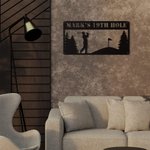 Personalized Man Golfer Rectangle Name Sign Decoration For Room Metal Wall Art