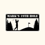 Personalized Man Golfer Rectangle Name Sign Decoration For Room Metal Wall Art