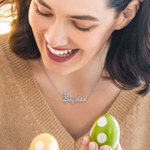 Collier Personnalisé avec Prénom Horizontal à Oreille Lapin Collier en Argent pour Femme Cadeau Anniversaire