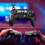 Personalized Gamepad Magnetic Pendant Necklace with Engraved Initials Valentine's Day Gift for Game Couple