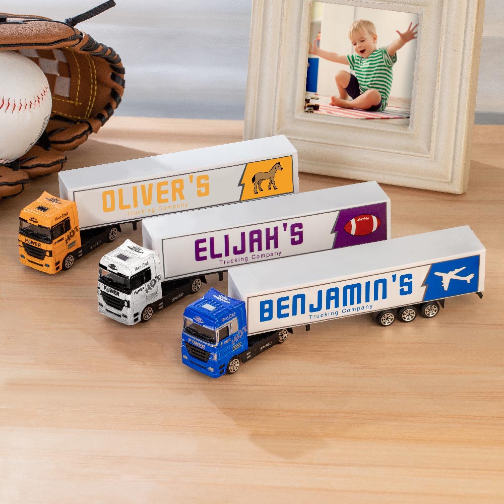 Personalized Toy Lorry Trailer Aluminium Alloy Model with Child's Name