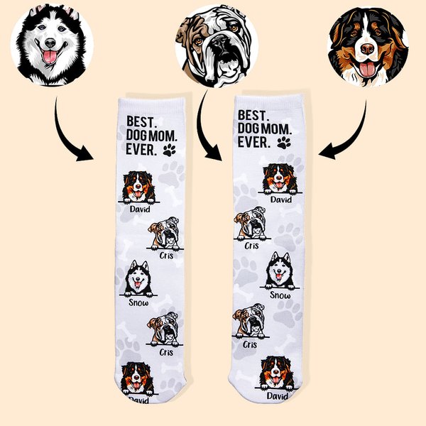 Calcetines unisex personalizados con foto de cabeza de perro multicolor