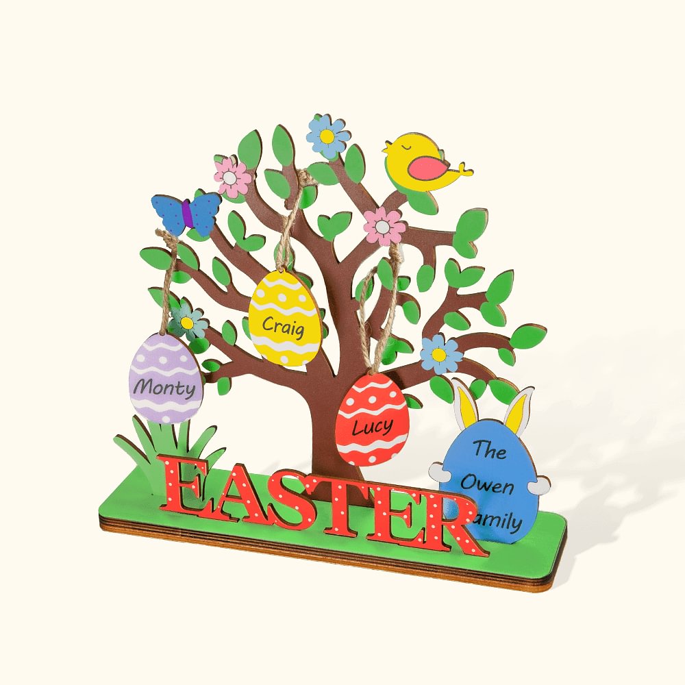 Panneau d'Arbre en Bois Personnalisé avec Nom ou Texte sur les Œufs Pâques Cadeau de Décoration pour Famille et Enfant