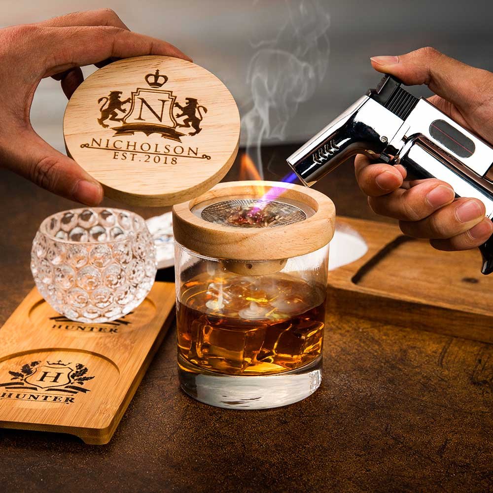 Personlig Whisky Smoker Smolder Tray Decanter Trays Barkeep Board
