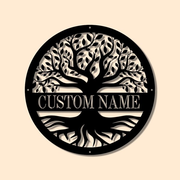 Personalized Family Sign Metal Wall Art Tree of Life Decoration