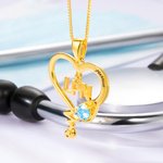 Collier Personnalisé Prénom avec Pierre de Naissance Initiale de Profession Collier Stéthoscope en Cœur Cadeau Journée des Infirmières