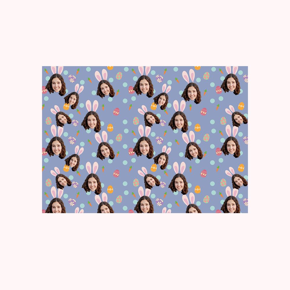 Papier d'Emballage avec Carottes Oeufs de Pâques Personnalisé avec Photo Cadeau d'Anniversaire de Pâques pour les Enfants Famille