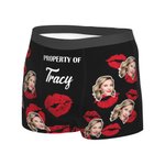 Personalized Kiss Lip Property of Wife Face Photo Brief Boxer with Name Funny Men's Underwear Birthday Valentine's Day Gift for Husband Boyfriend