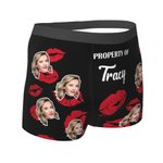 Personalized Kiss Lip Property of Wife Face Photo Brief Boxer with Name Funny Men's Underwear Birthday Valentine's Day Gift for Husband Boyfriend