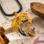 Personalized Medieval Gothic Moon Dragon Name Necklace with Foxtail Chain Father’s Day Birthday Gift for Men